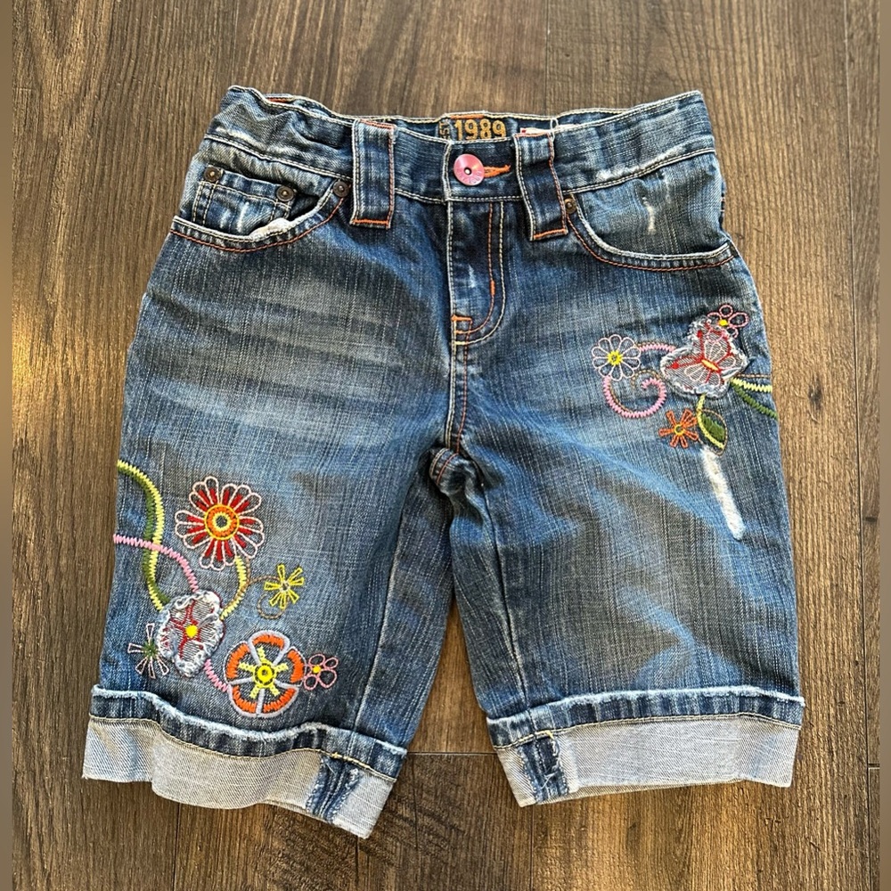 GUC THE CHILDREN'S PLACE Girl's Boho Bermuda Denim Shorts, Embroidered Floral 8